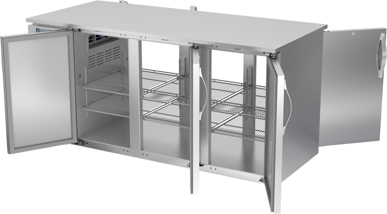 BB72HC-F-PT-S | 72" Solid Doors Food Rated Pass-thru Back Bar in Stainless Steel
