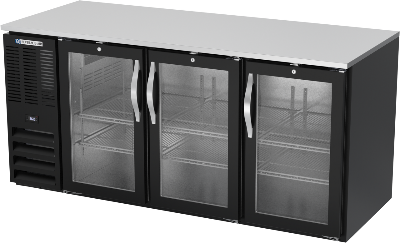 BB72HC-G-B | 72" Glass Doors Back Bar in Black