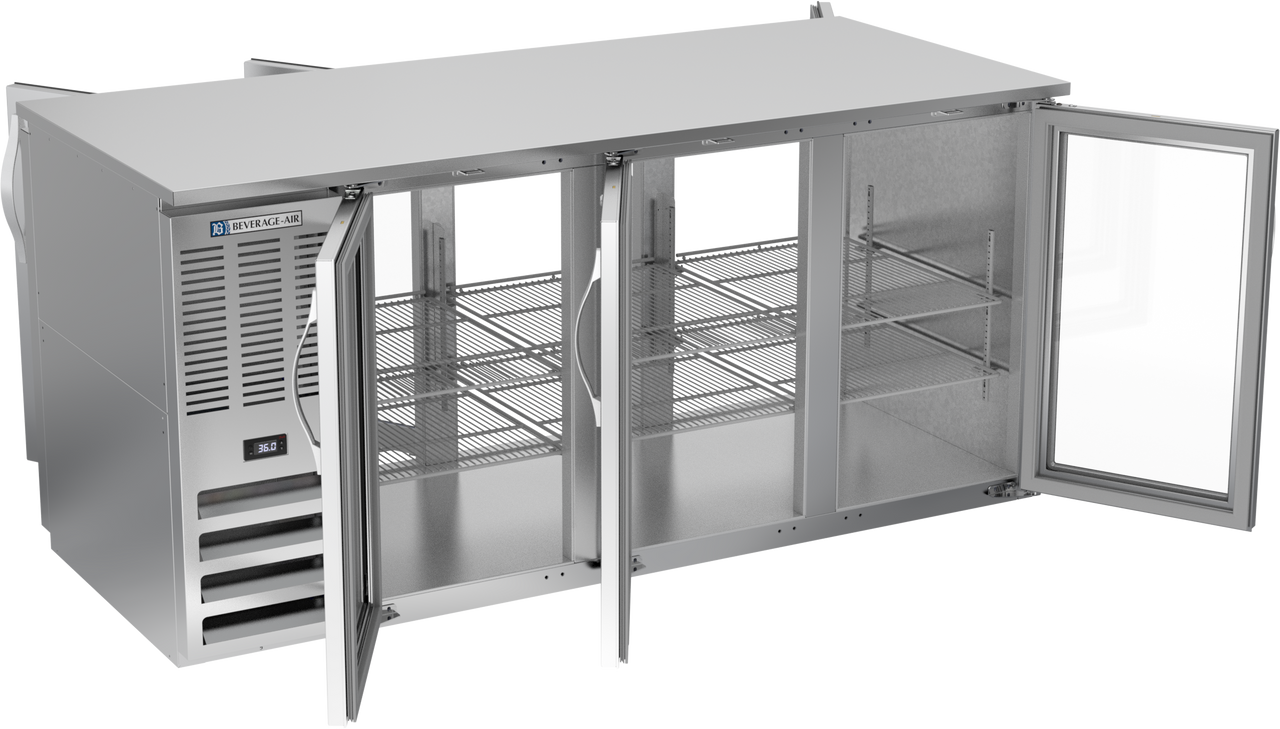 BB72HC-G-PT-S | 72" Glass Doors Pass-thru Back Bar in Stainless Steel