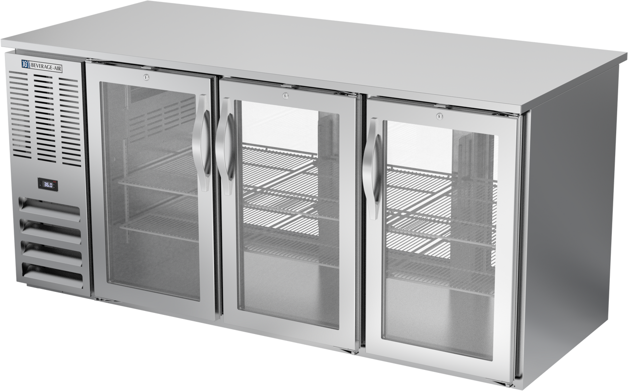 BB72HC-G-PT-S | 72" Glass Doors Pass-thru Back Bar in Stainless Steel