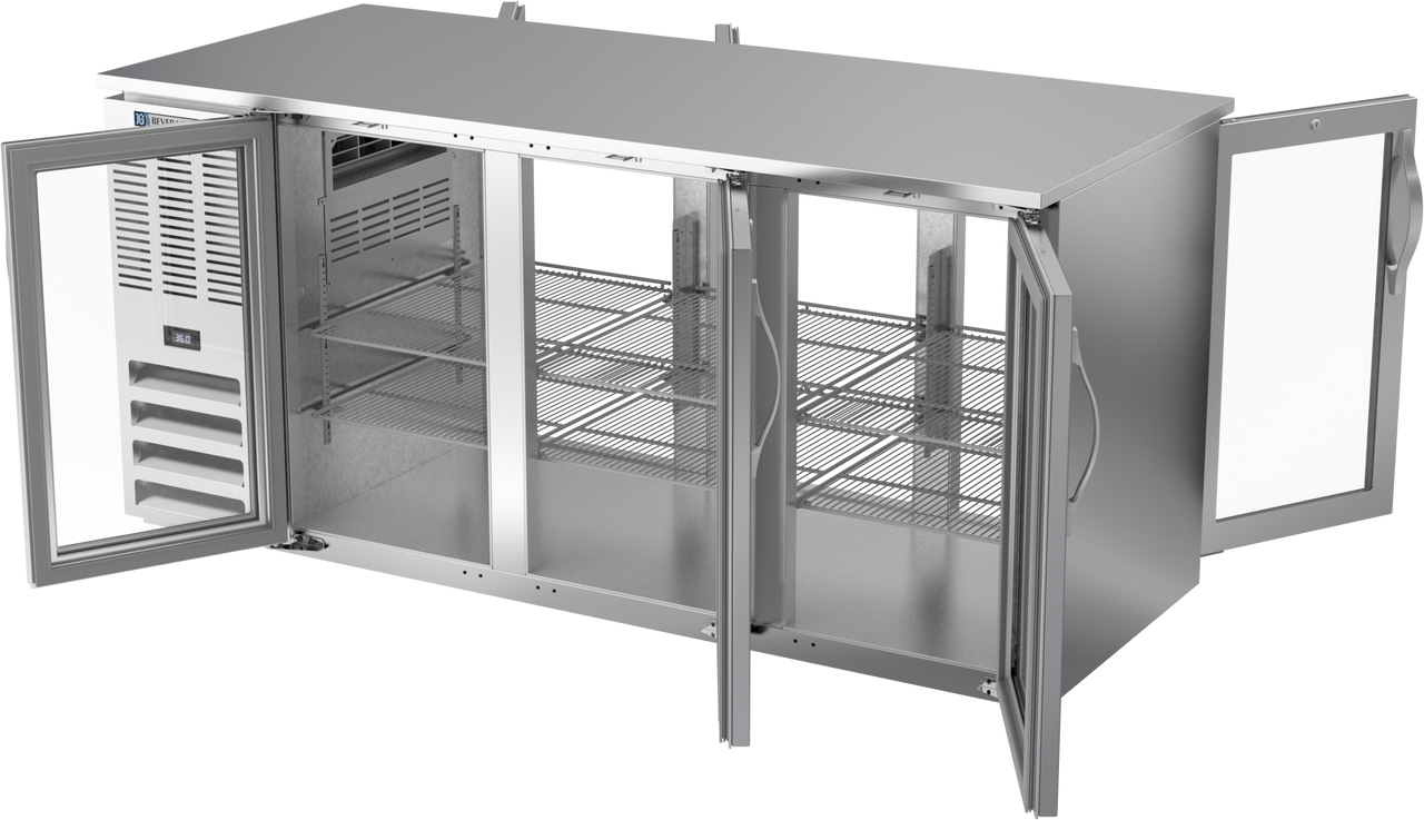 BB72HC-G-PT-S | 72" Glass Doors Pass-thru Back Bar in Stainless Steel