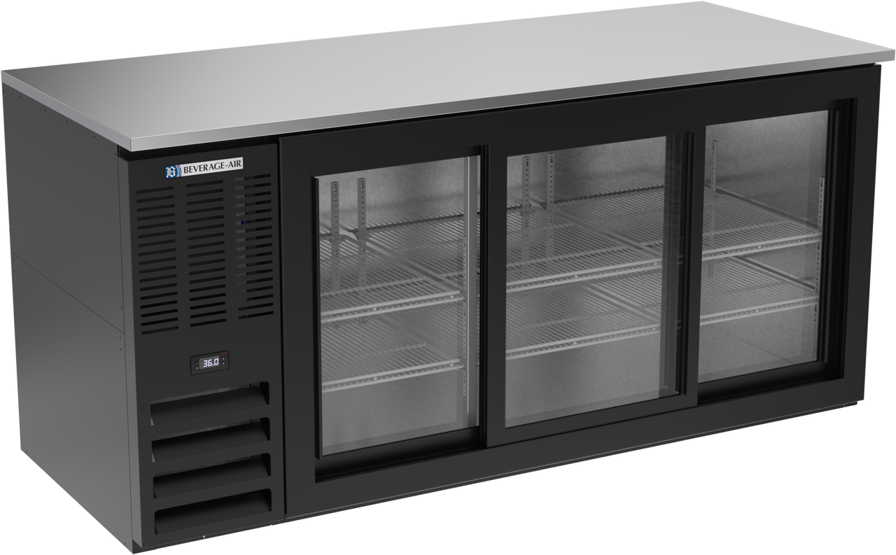 BB72HC-GS-B | 72" Sliding Glass Doors Back Bar in Black