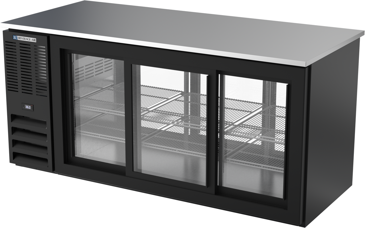 BB72HC-GS-PT-B | 72" Sliding Glass Doors Pass-thru Back Bar in Black