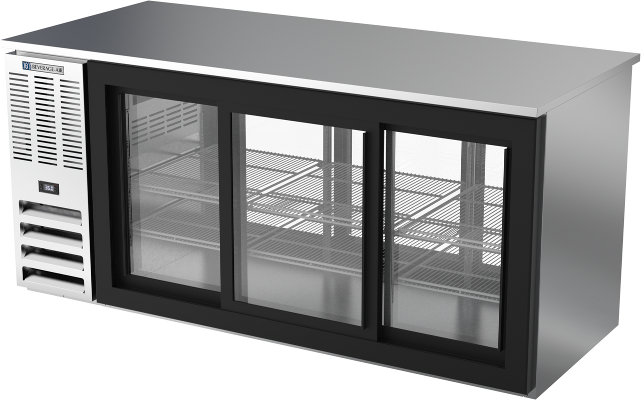 BB72HC-GS-PT-S | 72" Sliding Glass Doors Pass-thru Back Bar in Stainless Steel