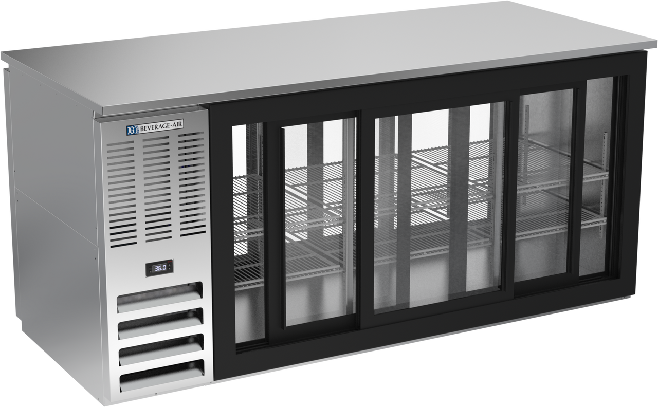 BB72HC-GS-PT-S | 72" Sliding Glass Doors Pass-thru Back Bar in Stainless Steel