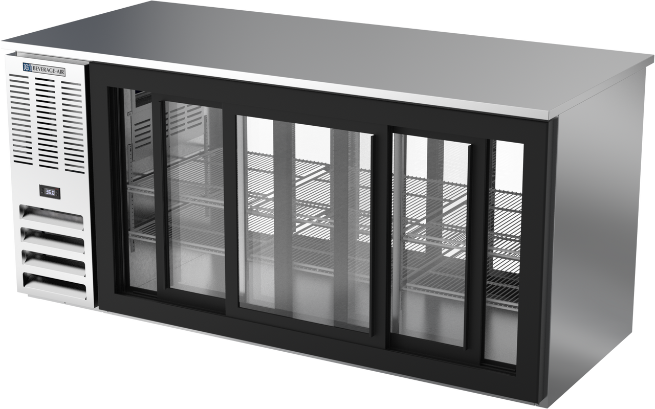 BB72HC-GS-PT-S | 72" Sliding Glass Doors Pass-thru Back Bar in Stainless Steel