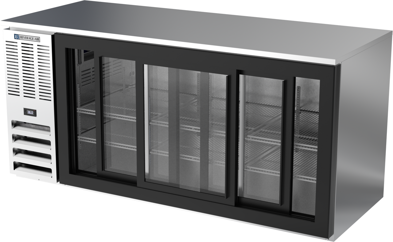 BB72HC-GS-S | 72" Sliding Glass Doors Back Bar in Stainless Steel