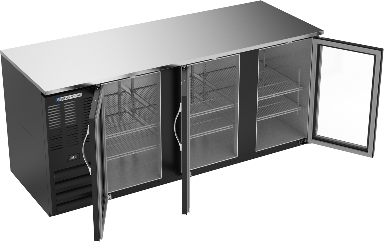 BB78HC-FG-B | 78" Glass Doors Food Rated Back Bar in Black BB78HC-FG-B | 78" Glass Doors Food Rated Back Bar in Black