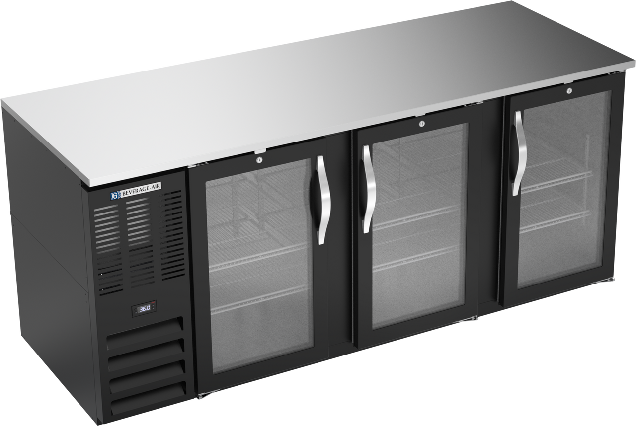 BB78HC-FG-B | 78" Glass Doors Food Rated Back Bar in Black