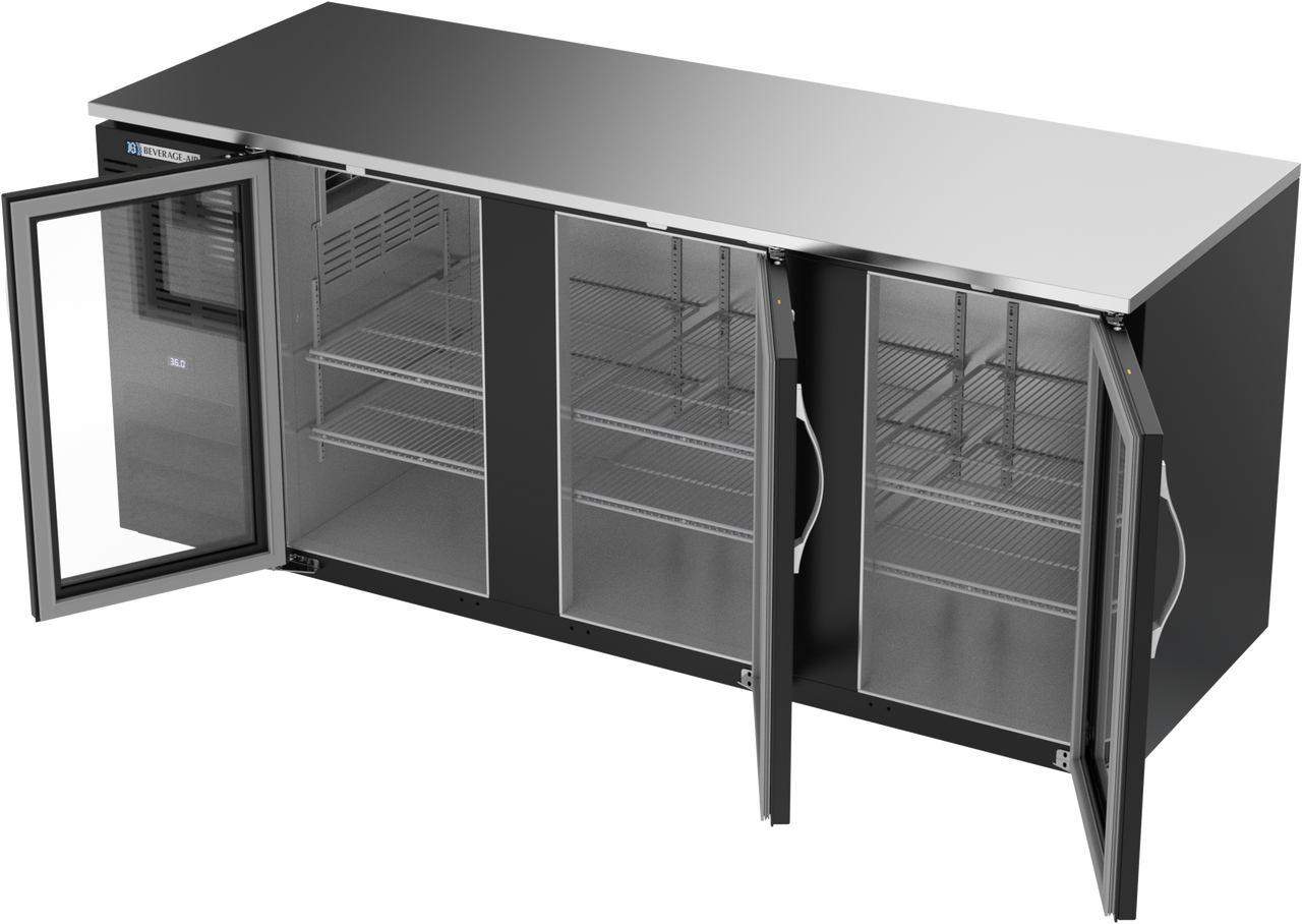 BB78HC-FG-B | 78" Glass Doors Food Rated Back Bar in Black