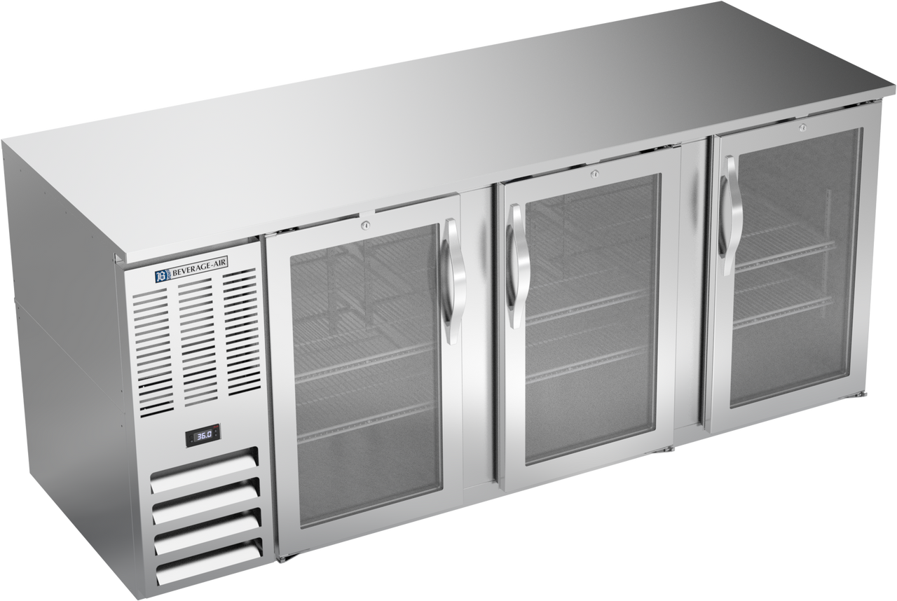 BB78HC-FG-S | 78" Glass Doors Food Rated Back Bar in Stainless Steel
