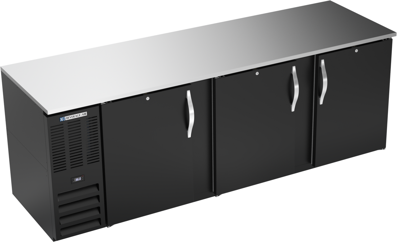BB94HC-F-B | 94" Solid Doors Food Rated Back Bar in Black BB94HC-F-B | 94" Solid Doors Food Rated Back Bar in Black