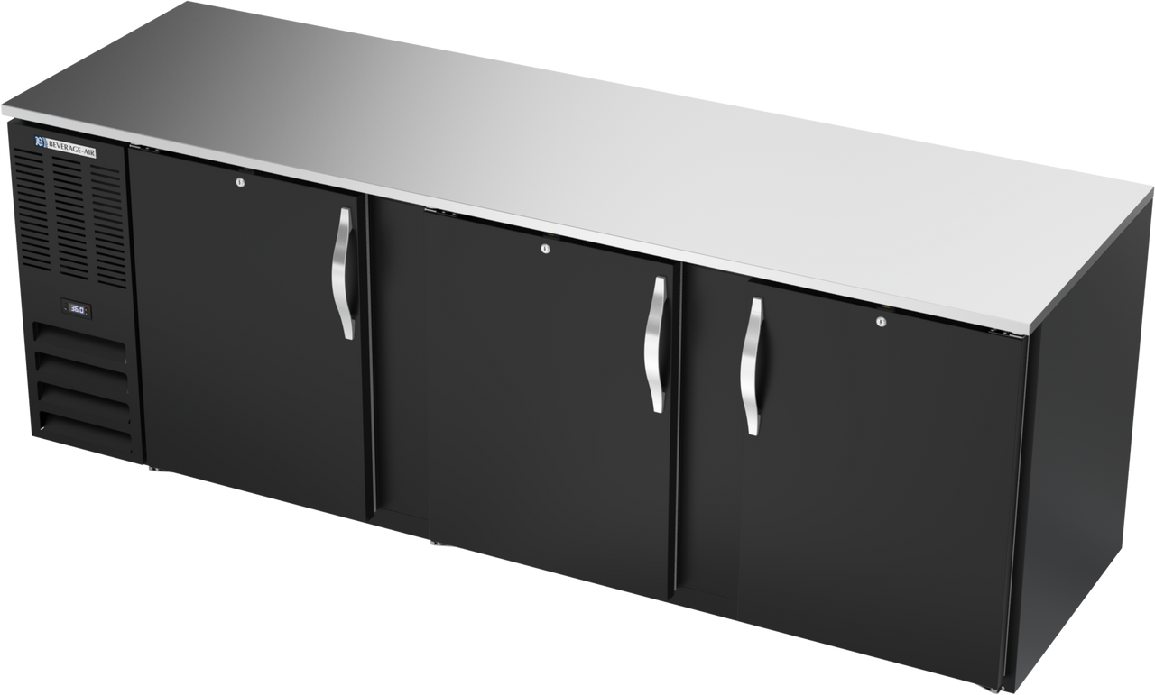 BB94HC-F-B | 94" Solid Doors Food Rated Back Bar in Black BB94HC-F-B | 94" Solid Doors Food Rated Back Bar in Black