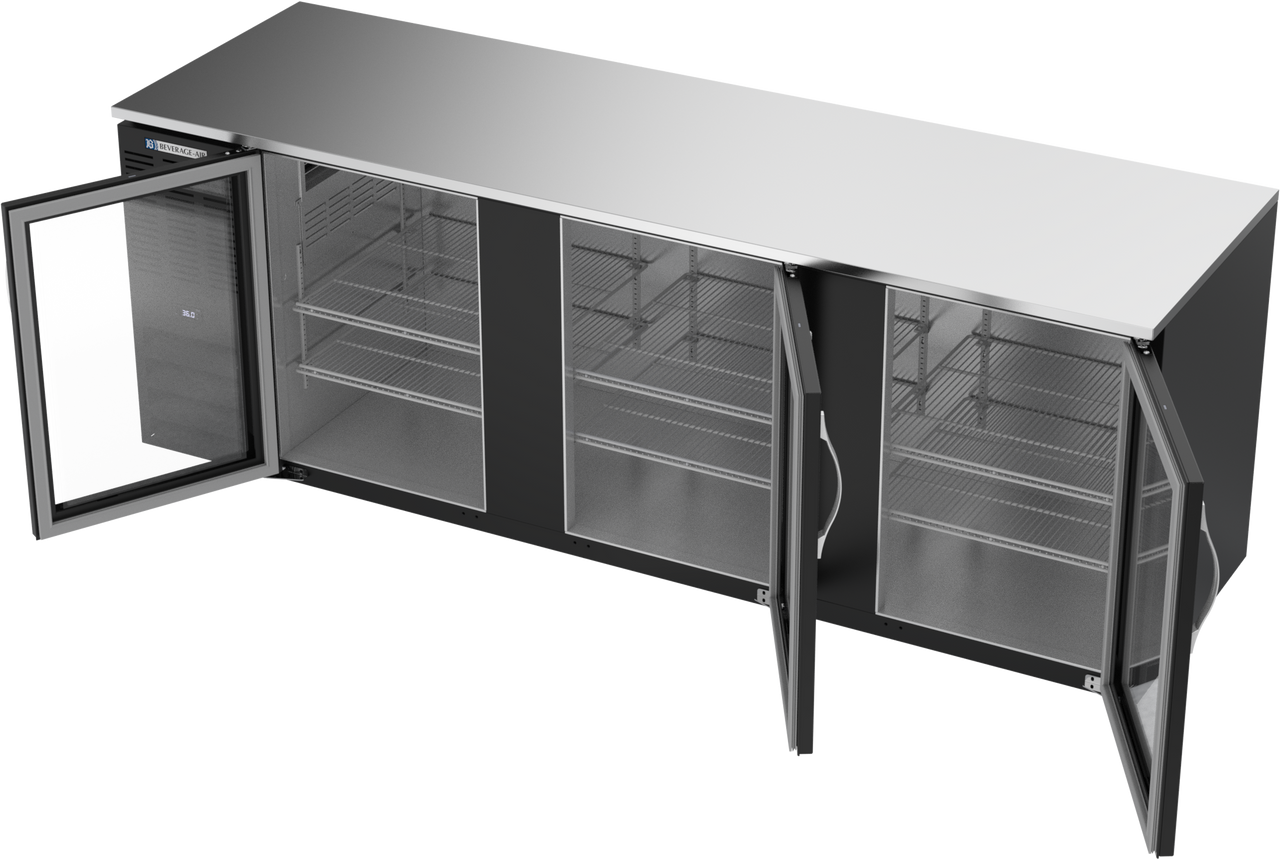 BB94HC-FG-B | 94" Glass Doors Food Rated Back Bar in Black