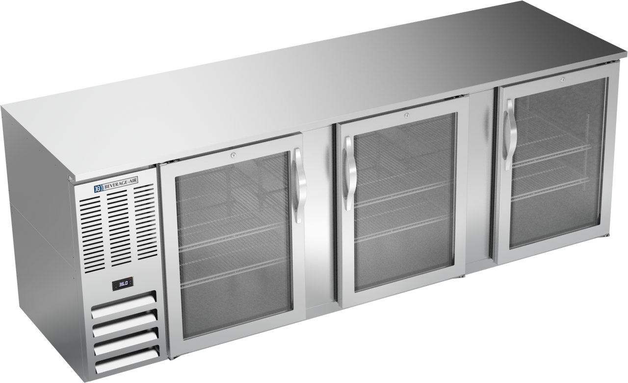 BB94HC-FG-S | 94" Glass Doors Food Rated Back Bar in Stainless Steel