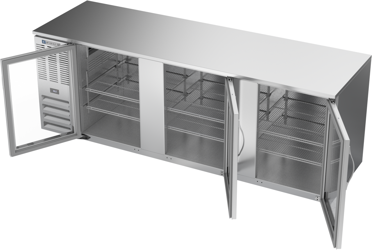 BB94HC-FG-S | 94" Glass Doors Food Rated Back Bar in Stainless Steel