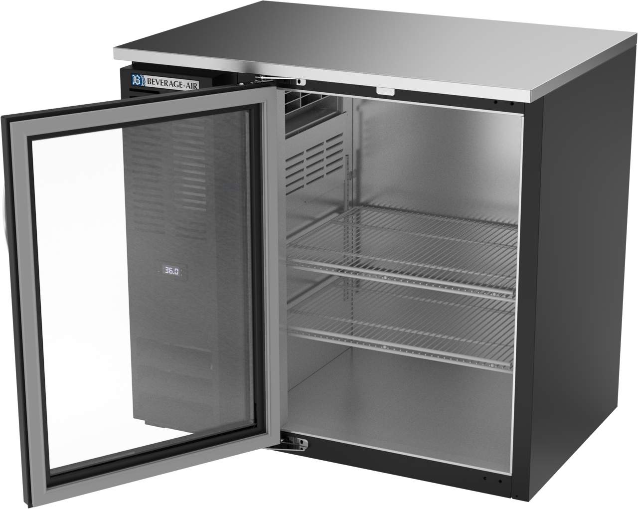 BBN36HC-FG-B | 36" Narrow Depth Glass Door Food Rated Back Bar in Black
