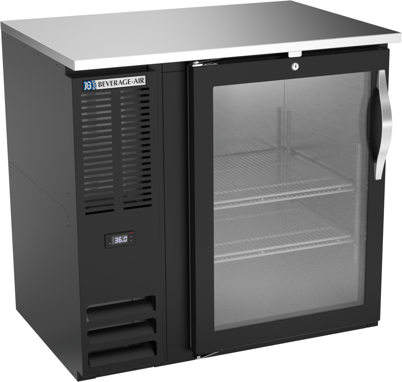 BBN36HC-FG-B | 36" Narrow Depth Glass Door Food Rated Back Bar in Black