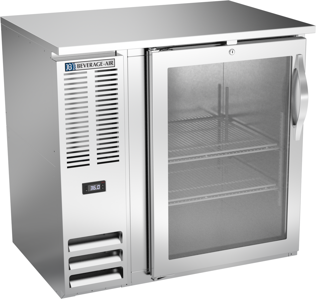 BBN36HC-G-S | 36" Narrow Depth Glass Door Back Bar in Stainless Steel