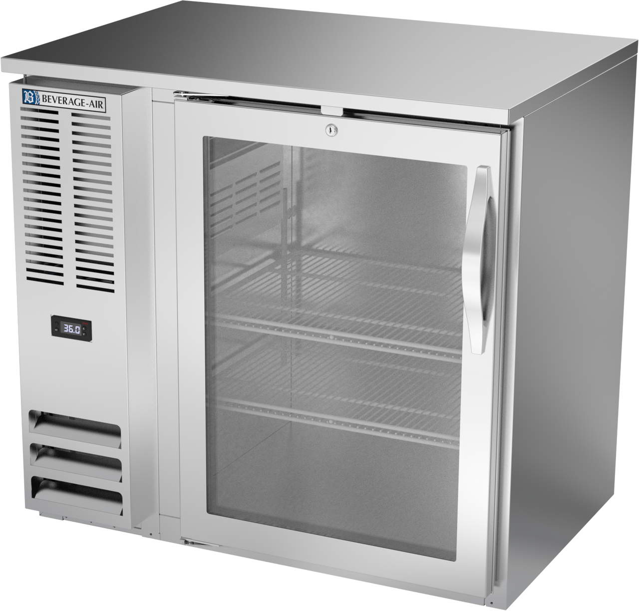 BBN36HC-G-S | 36" Narrow Depth Glass Door Back Bar in Stainless Steel