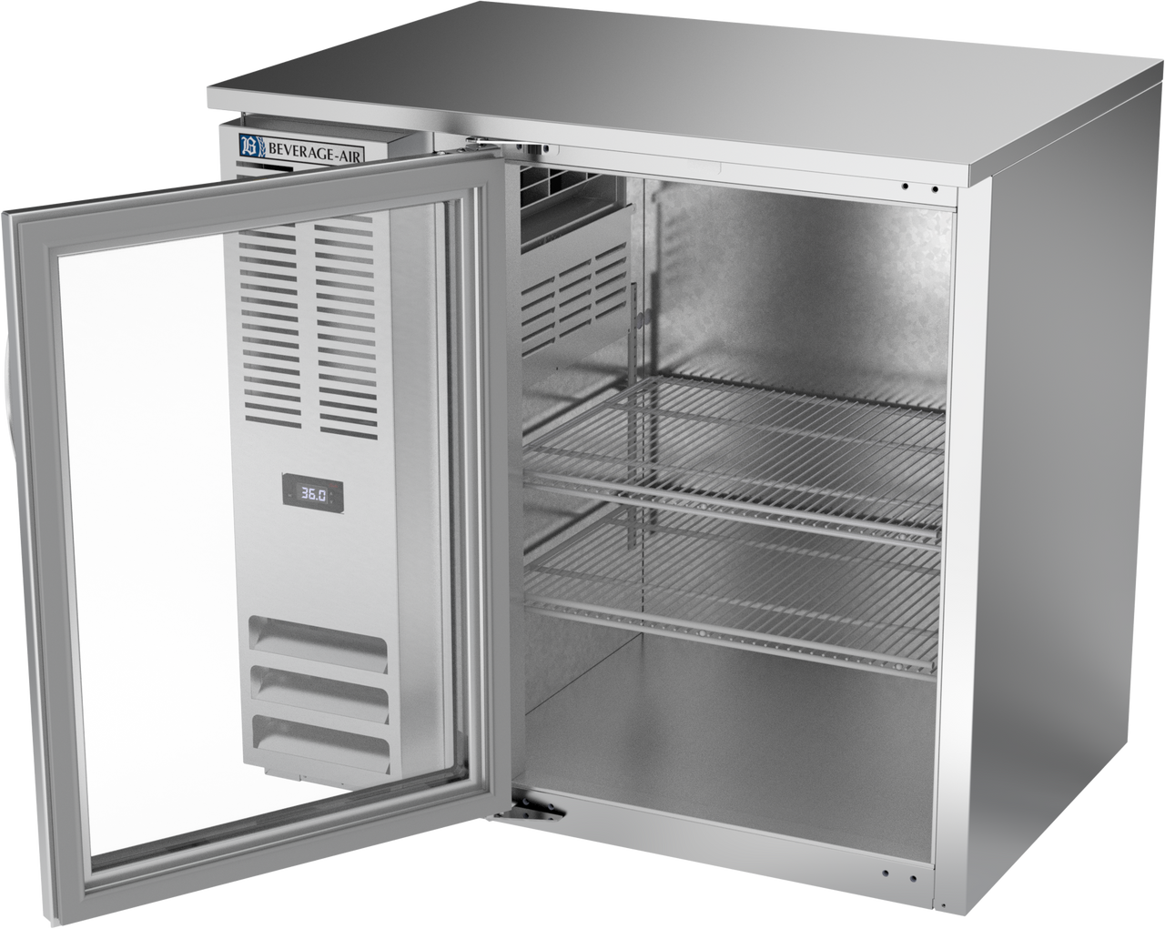 BBN36HC-G-S | 36" Narrow Depth Glass Door Back Bar in Stainless Steel