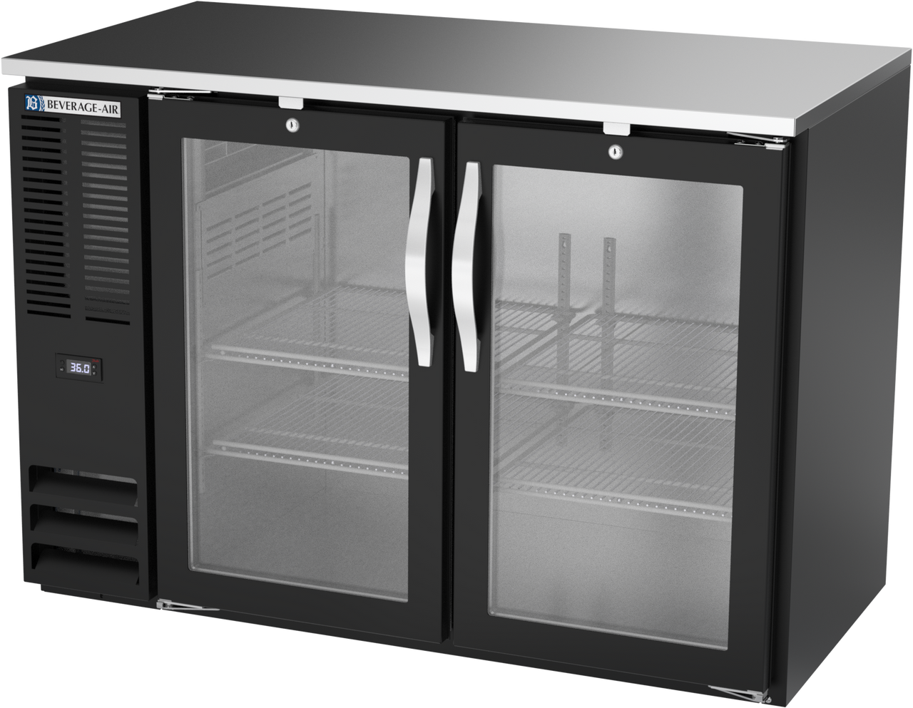 BBN48HC-FG-B | 48" Narrow Depth Glass Doors Food Rated Back Bar in Black BBN48HC-FG-B | 48" Narrow Depth Glass Doors Food Rated Back Bar in Black