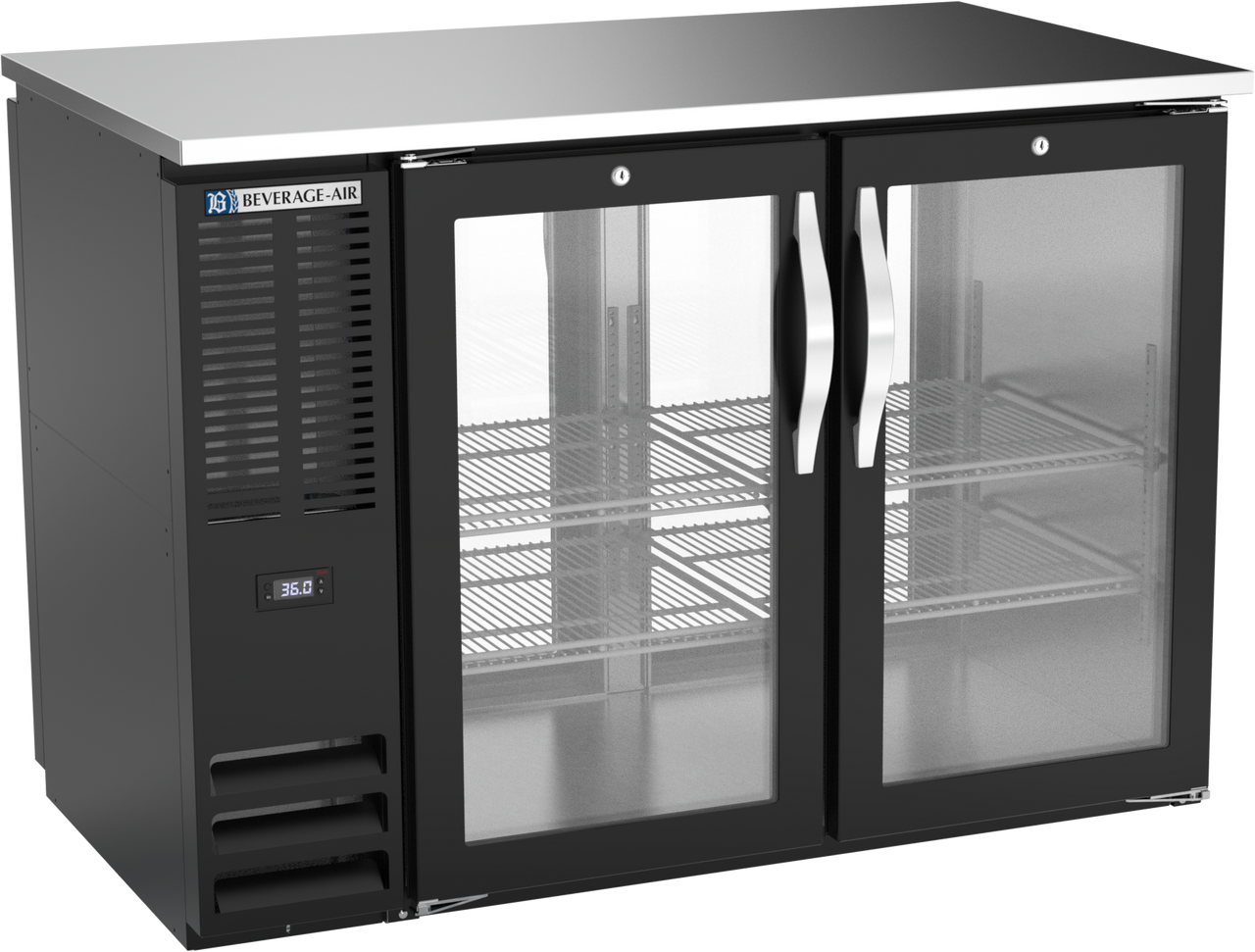 BBN48HC-FG-PT-B | 48" Narrow Depth Glass Doors Food Rated Pass-thru Back Bar in Black BBN48HC-FG-PT-B | 48" Narrow Depth Glass Doors Food Rated Pass-thru Back Bar in Black