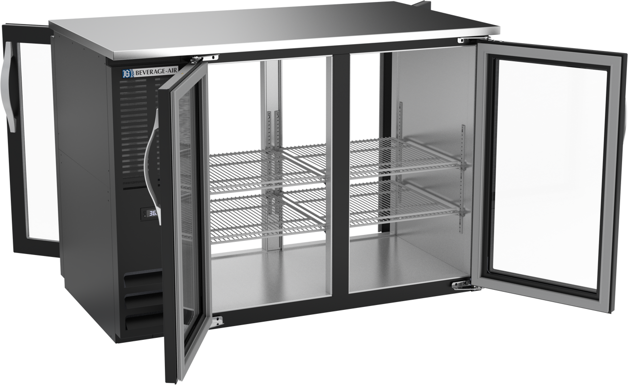 BBN48HC-FG-PT-B | 48" Narrow Depth Glass Doors Food Rated Pass-thru Back Bar in Black BBN48HC-FG-PT-B | 48" Narrow Depth Glass Doors Food Rated Pass-thru Back Bar in Black