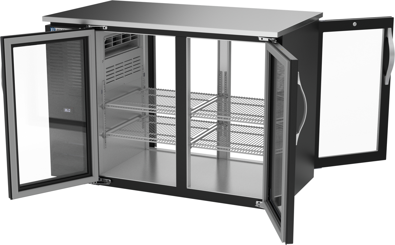 BBN48HC-FG-PT-B | 48" Narrow Depth Glass Doors Food Rated Pass-thru Back Bar in Black