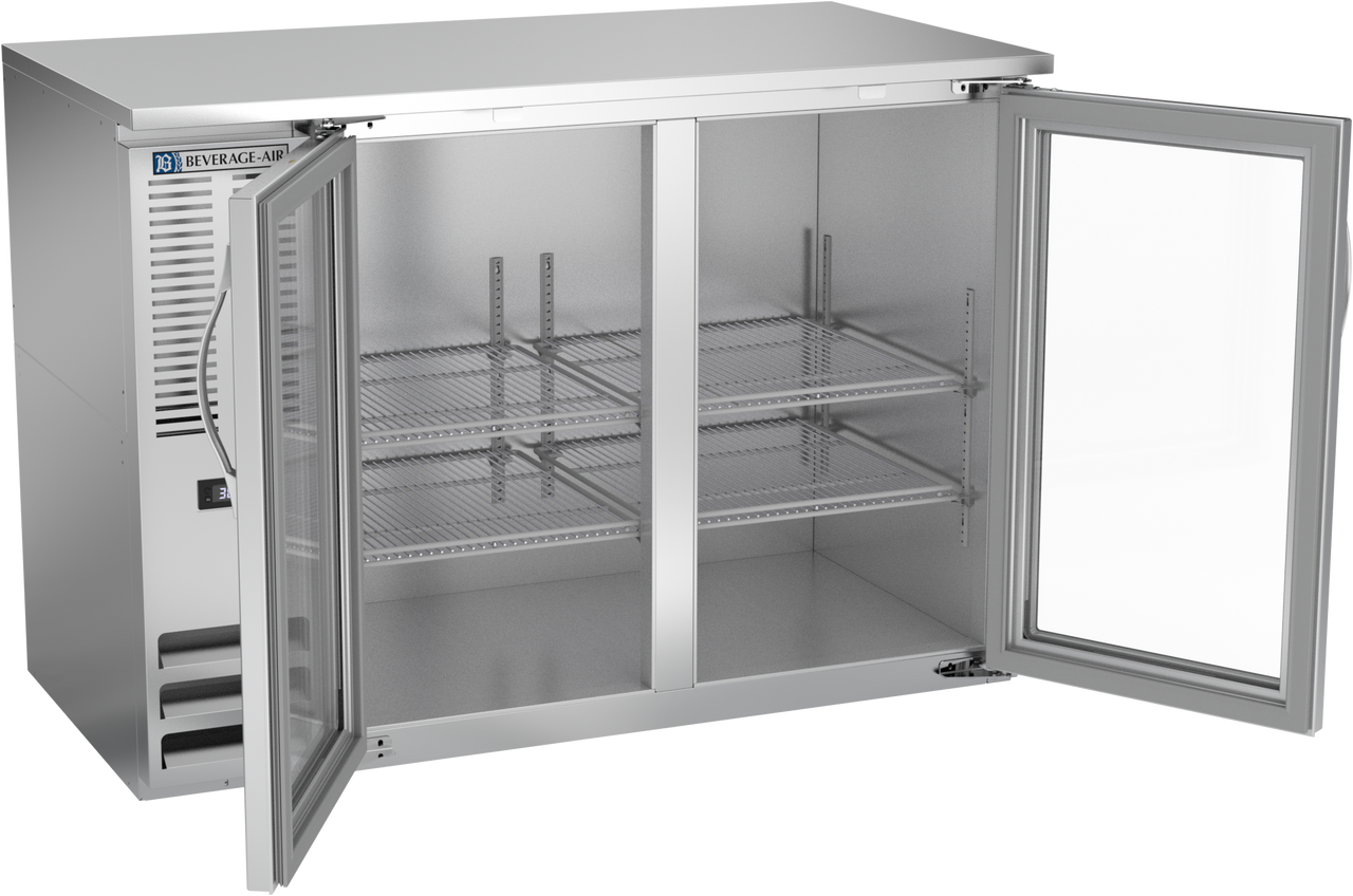 BBN48HC-FG-S | 48" Narrow Depth Glass Doors Food Rated Back Bar in Stainless Steel BBN48HC-FG-S | 48" Narrow Depth Glass Doors Food Rated Back Bar in Stainless Steel