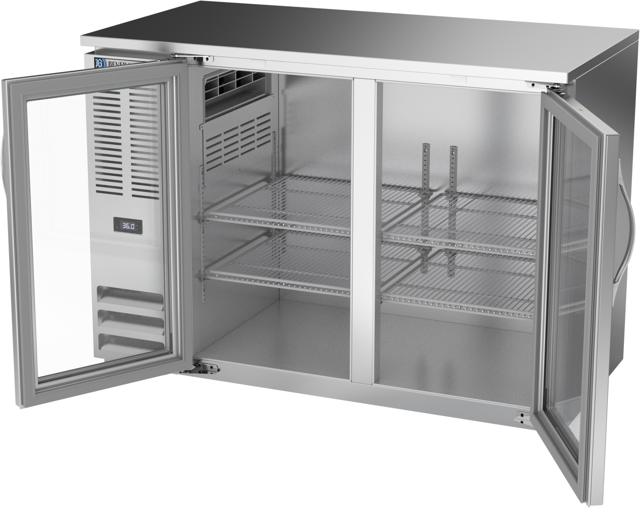 BBN48HC-FG-S | 48" Narrow Depth Glass Doors Food Rated Back Bar in Stainless Steel BBN48HC-FG-S | 48" Narrow Depth Glass Doors Food Rated Back Bar in Stainless Steel