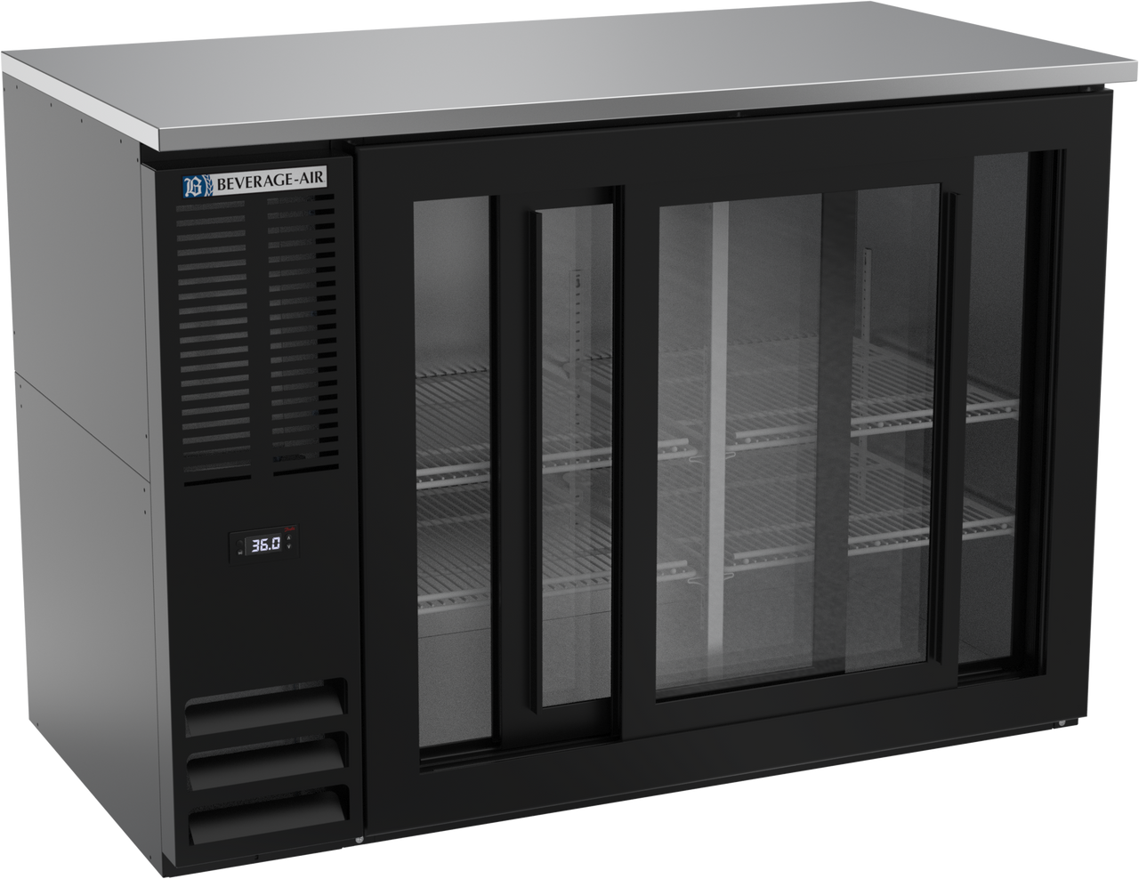 BBN48HC-F-GS-B | 48" Narrow Depth Sliding Glass Doors Food Rated Back Bar in Black