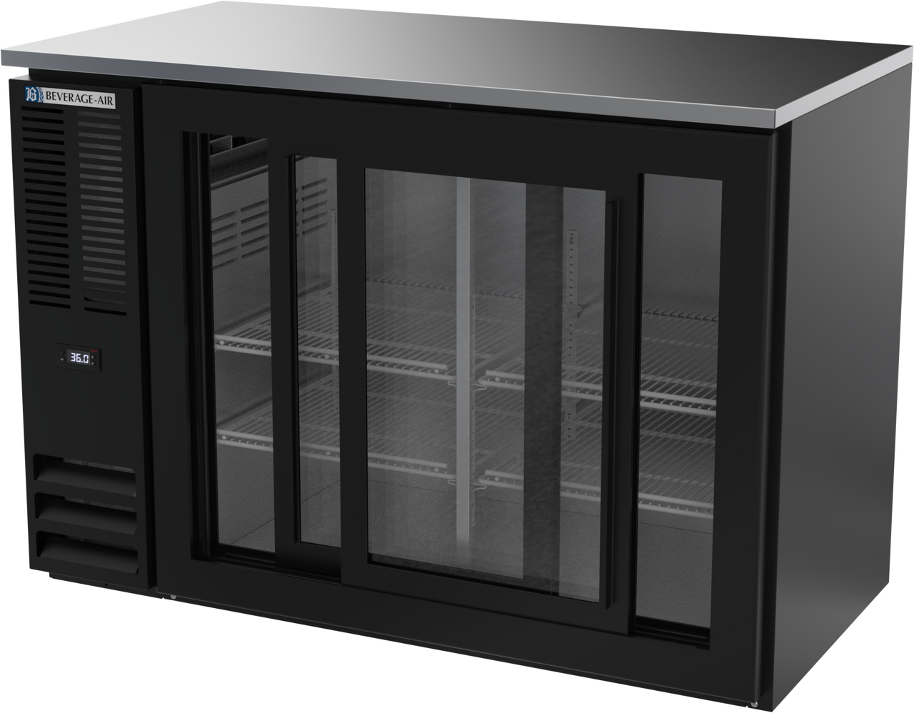 BBN48HC-F-GS-B | 48" Narrow Depth Sliding Glass Doors Food Rated Back Bar in Black