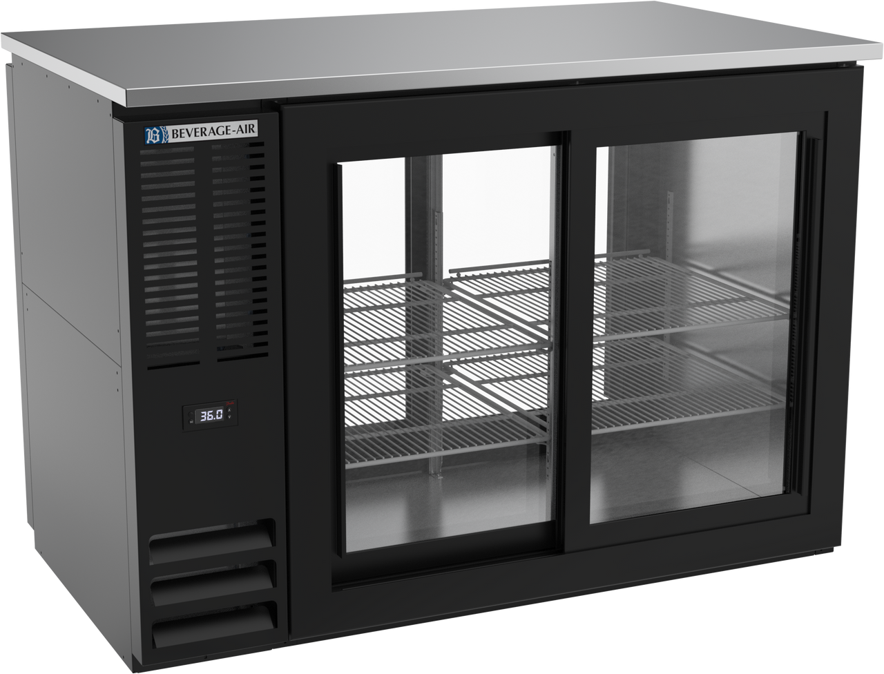 BBN48HC-F-GS-PT-B | 48" Narrow Depth Sliding Glass Doors Pass-thru Back Bar in Black BBN48HC-F-GS-PT-B | 48" Narrow Depth Sliding Glass Doors Pass-thru Back Bar in Black