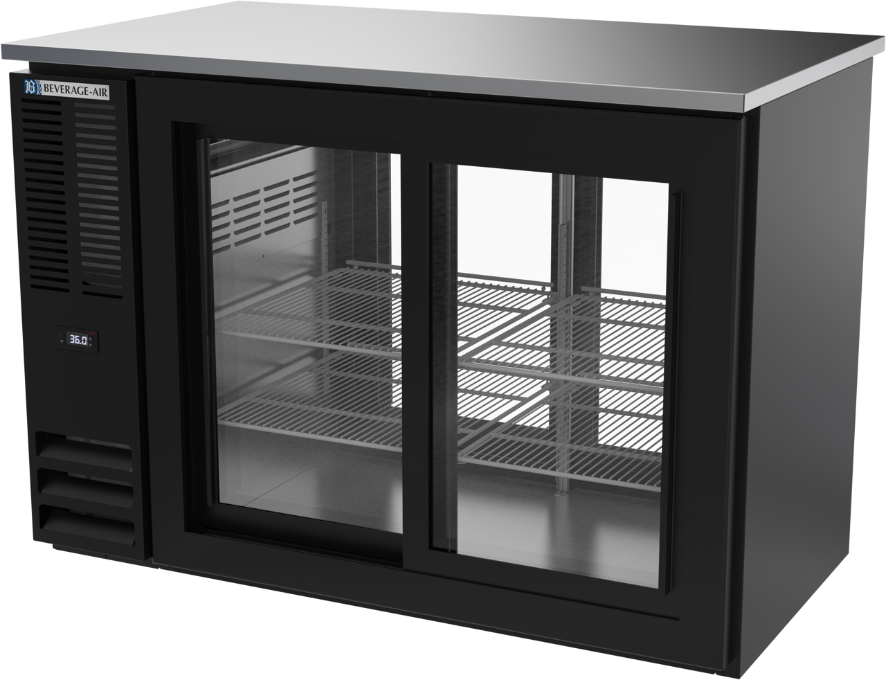 BBN48HC-F-GS-PT-B | 48" Narrow Depth Sliding Glass Doors Pass-thru Back Bar in Black BBN48HC-F-GS-PT-B | 48" Narrow Depth Sliding Glass Doors Pass-thru Back Bar in Black