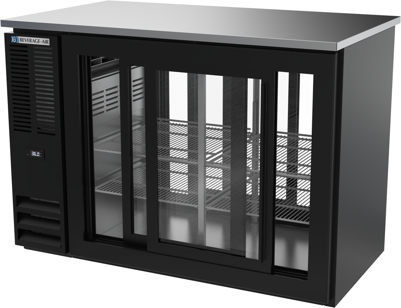 BBN48HC-F-GS-PT-B | 48" Narrow Depth Sliding Glass Doors Pass-thru Back Bar in Black BBN48HC-F-GS-PT-B | 48" Narrow Depth Sliding Glass Doors Pass-thru Back Bar in Black