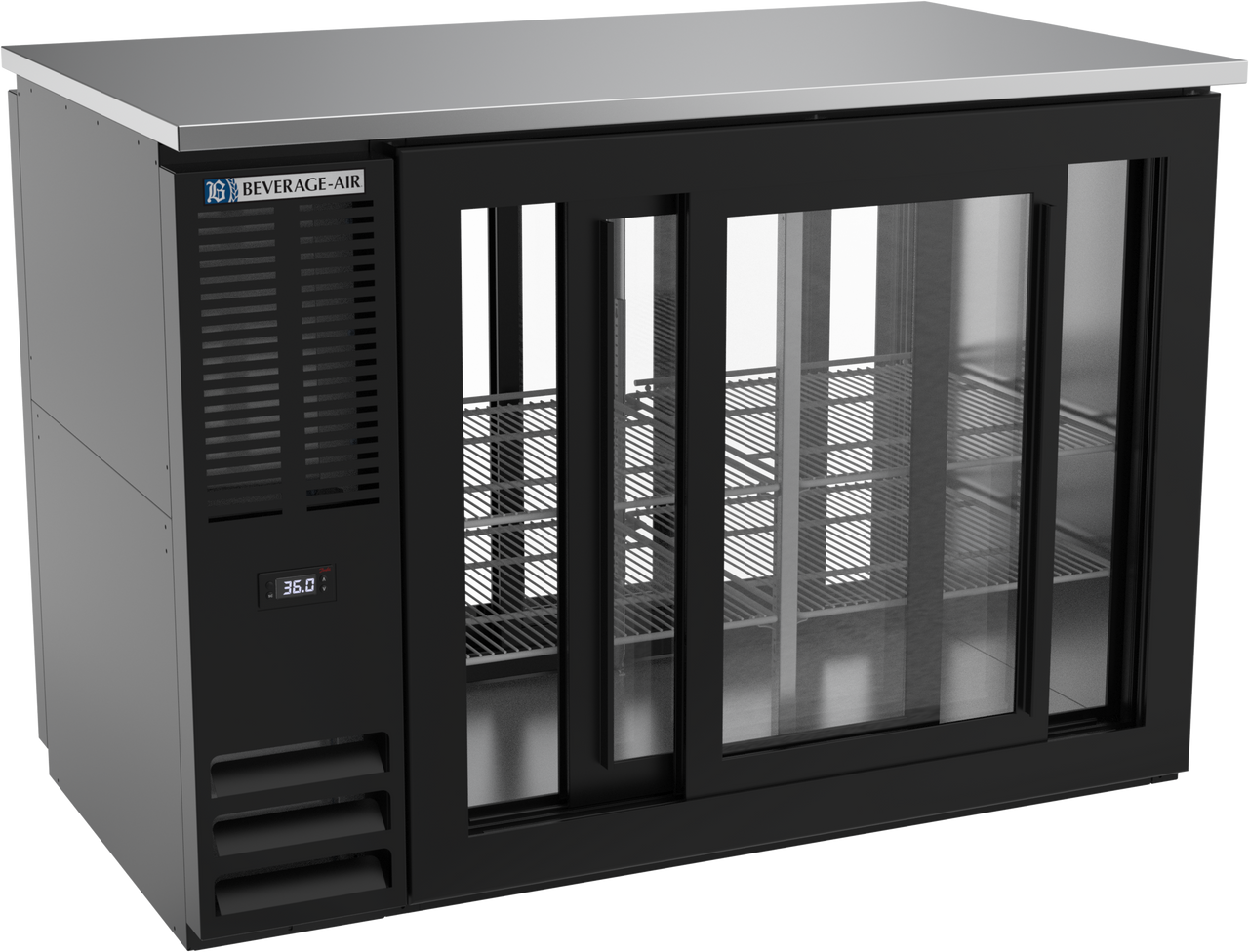 BBN48HC-F-GS-PT-B | 48" Narrow Depth Sliding Glass Doors Pass-thru Back Bar in Black