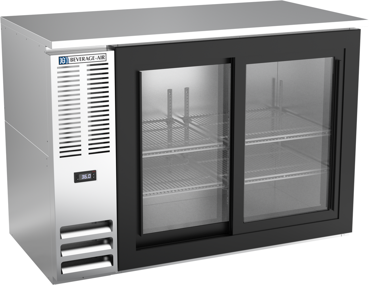BBN48HC-F-GS-S | 48" Narrow Depth Sliding Glass Doors Food Rated Back Bar in Stainless Steel BBN48HC-F-GS-S | 48" Narrow Depth Sliding Glass Doors Food Rated Back Bar in Stainless Steel