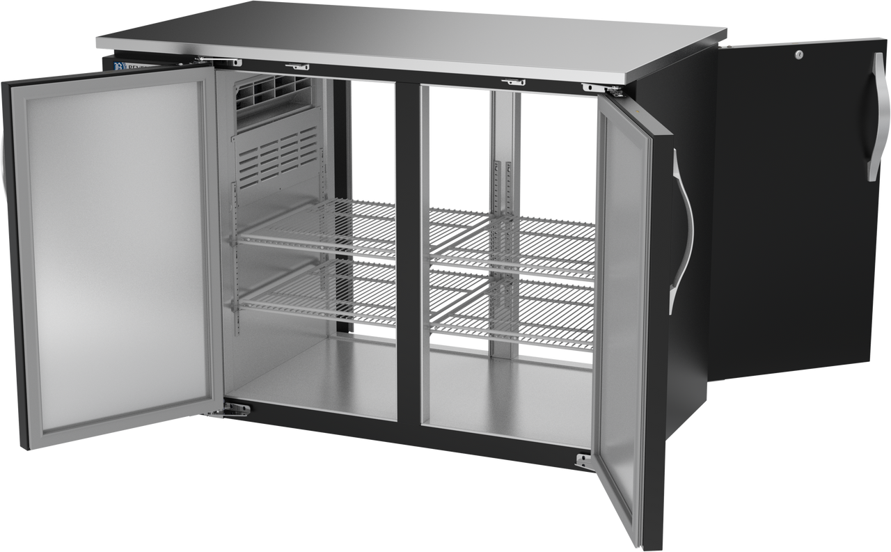 BBN48HC-F-PT-B | 48" Narrow Depth Solid Doors Food Rated Pass-thru Back Bar in Black BBN48HC-F-PT-B | 48" Narrow Depth Solid Doors Food Rated Pass-thru Back Bar in Black