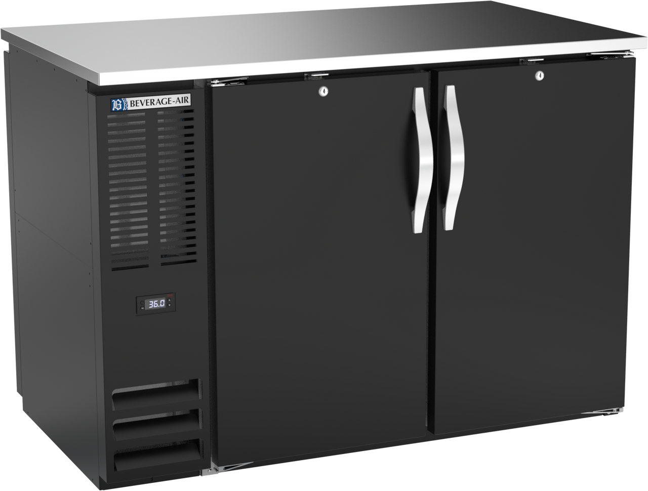 BBN48HC-F-PT-B | 48" Narrow Depth Solid Doors Food Rated Pass-thru Back Bar in Black