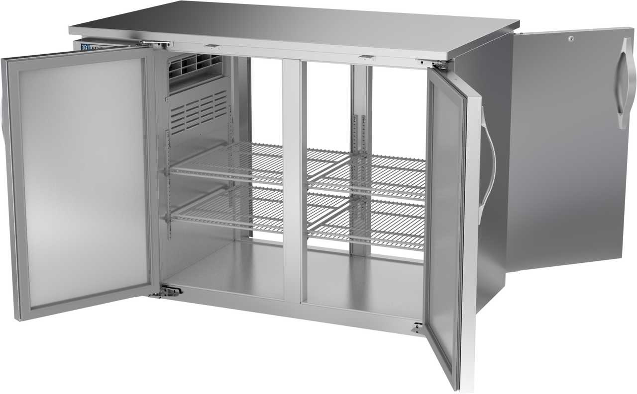 BBN48HC-F-PT-S | 48" Narrow Depth Solid Doors Food Rated Pass-thru Back Bar in Stainless Steel BBN48HC-F-PT-S | 48" Narrow Depth Solid Doors Food Rated Pass-thru Back Bar in Stainless Steel
