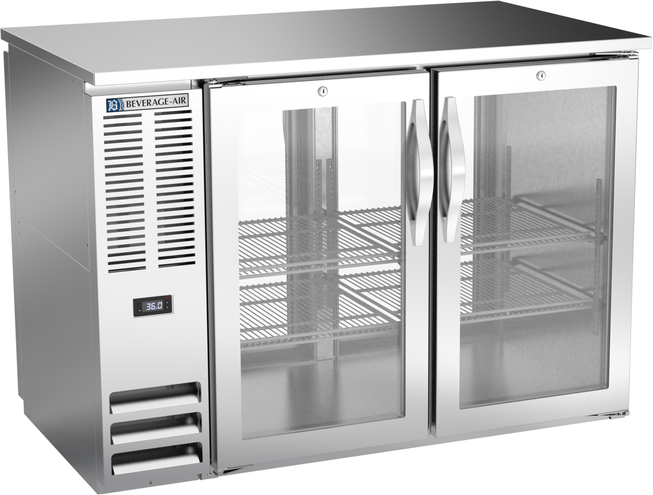 BBN48HC-G-PT-S | 48" Narrow Depth Glass Doors Pass-thru Back Bar in Stainless Steel BBN48HC-G-PT-S | 48" Narrow Depth Glass Doors Pass-thru Back Bar in Stainless Steel