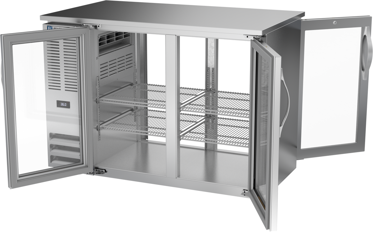 BBN48HC-G-PT-S | 48" Narrow Depth Glass Doors Pass-thru Back Bar in Stainless Steel