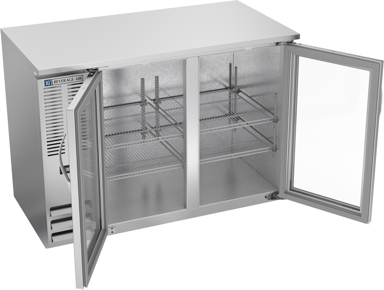 BBN48HC-G-S | 48" Narrow Depth Glass Doors Back Bar in Stainless Steel