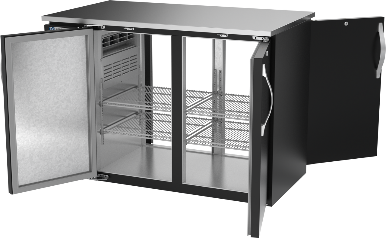 BBN48HC-PT-B | 48" Narrow Depth Solid Doors Pass-thru Back Bar in Black BBN48HC-PT-B | 48" Narrow Depth Solid Doors Pass-thru Back Bar in Black