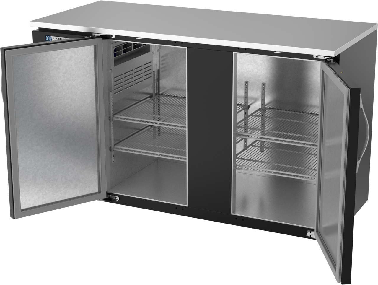 BBN58HC-B | 58" Narrow Depth Solid Doors Back Bar in Black BBN58HC-B | 58" Narrow Depth Solid Doors Back Bar in Black