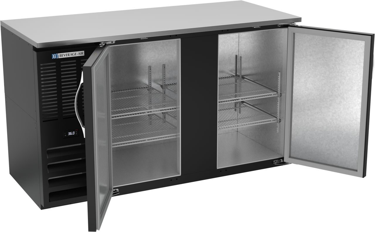 BBN58HC-B | 58" Narrow Depth Solid Doors Back Bar in Black