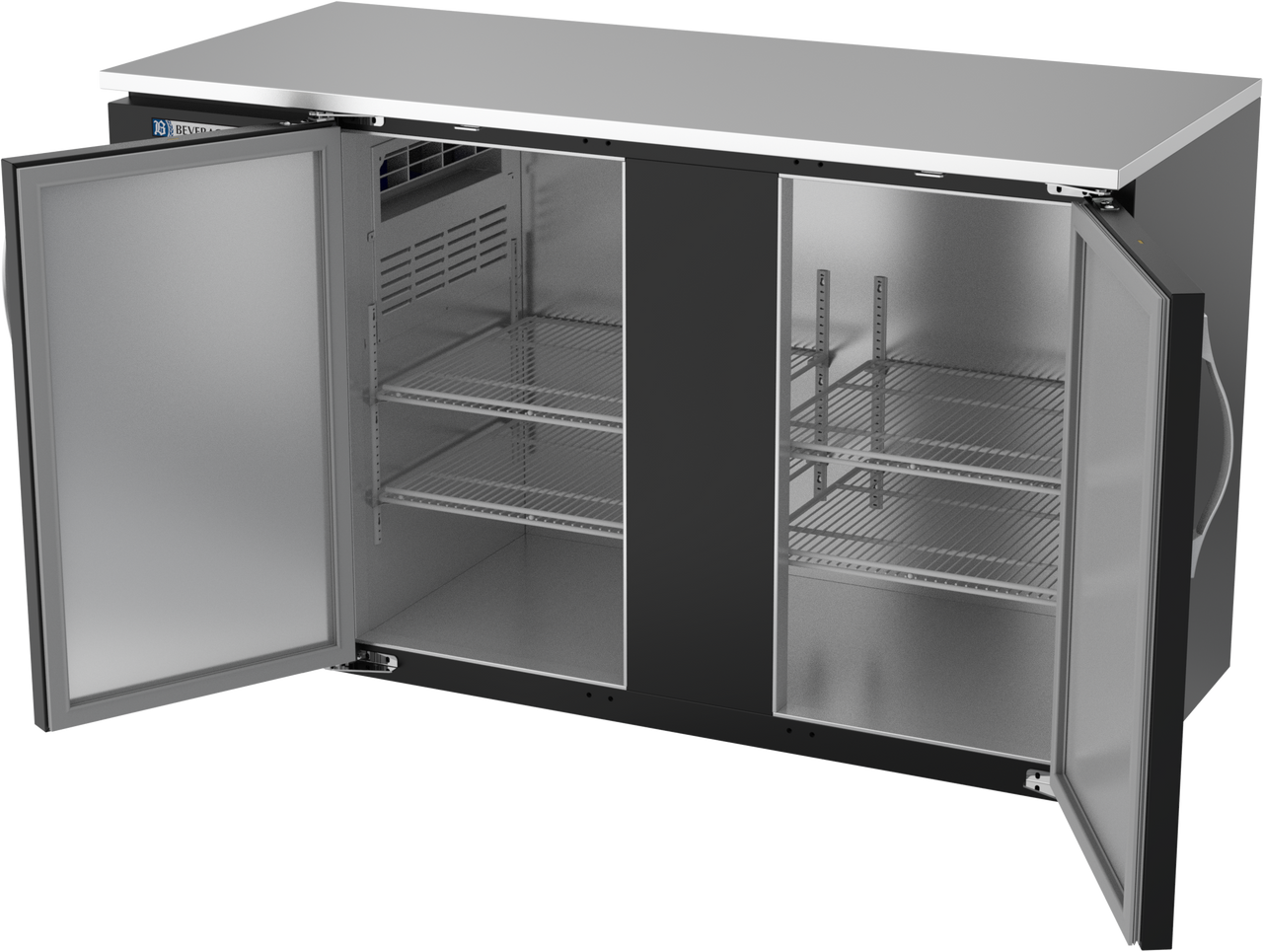 BBN58HC-F-B | 58" Narrow Depth Solid Doors Food Rated Back Bar in Black