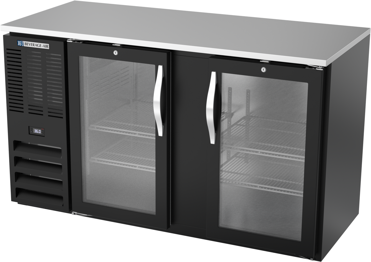 BBN58HC-FG-B | 58" Narrow Depth Glass Doors Food Rated Back Bar in Black BBN58HC-FG-B | 58" Narrow Depth Glass Doors Food Rated Back Bar in Black
