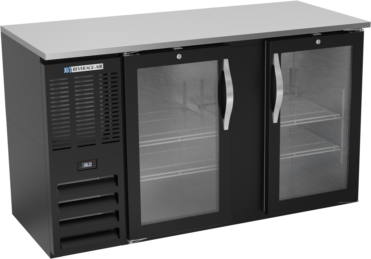 BBN58HC-FG-B | 58" Narrow Depth Glass Doors Food Rated Back Bar in Black